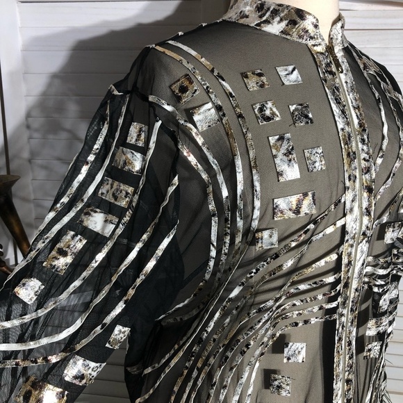 Berek Cocktail Blouse Zippered Sheer Mesh Black Gold Silver 3X - Picture 5 of 11